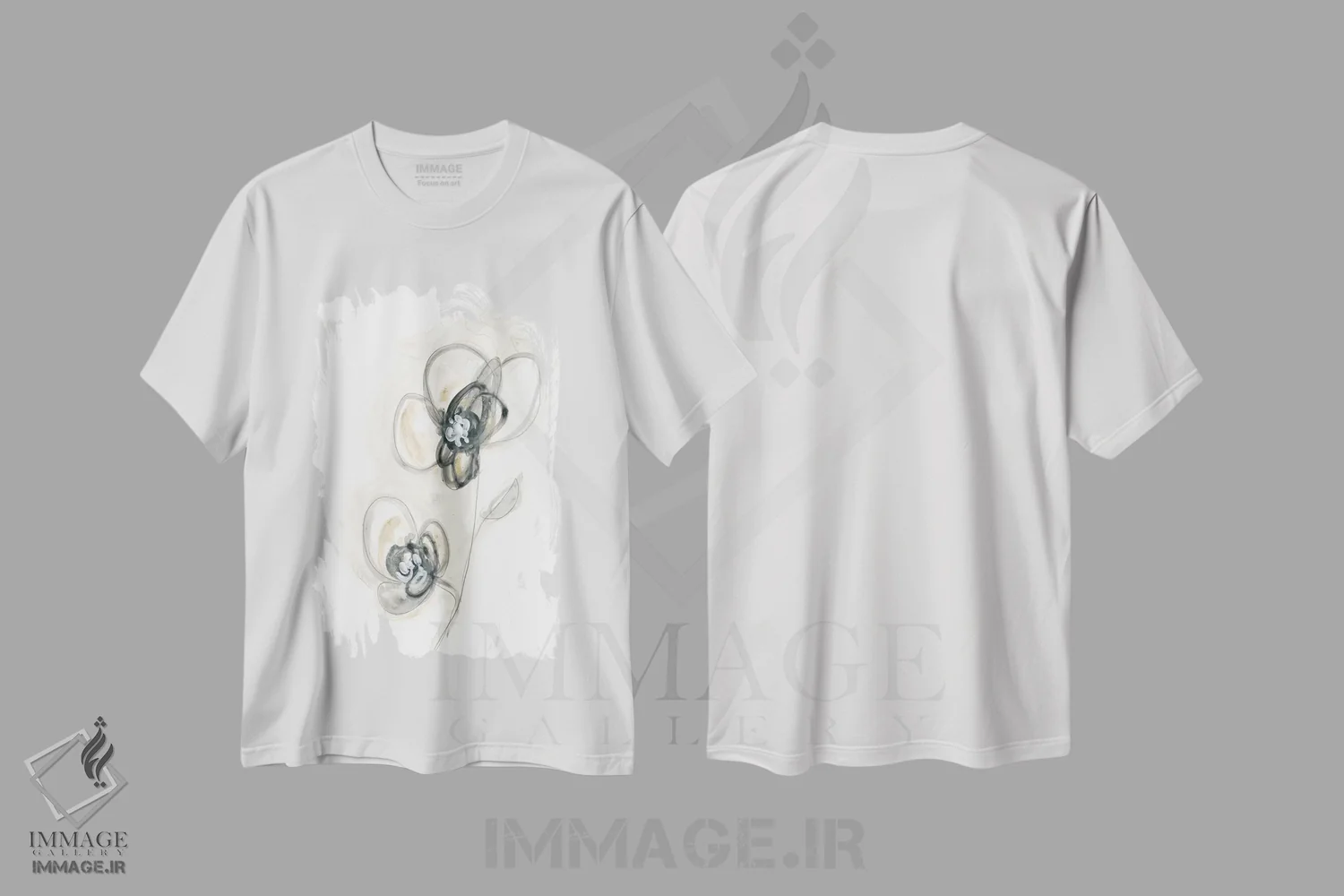 تیشرت سفید طرح دار مطالعه گل تک رنگ ۲، تزئینی اثر جون اریکا وس | immage.ir