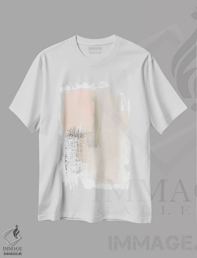 تیشرت سفید طرح دار آبستره صورتی ملایم ۱ اثر جون اریکا وس | فروشگاه ایماژ