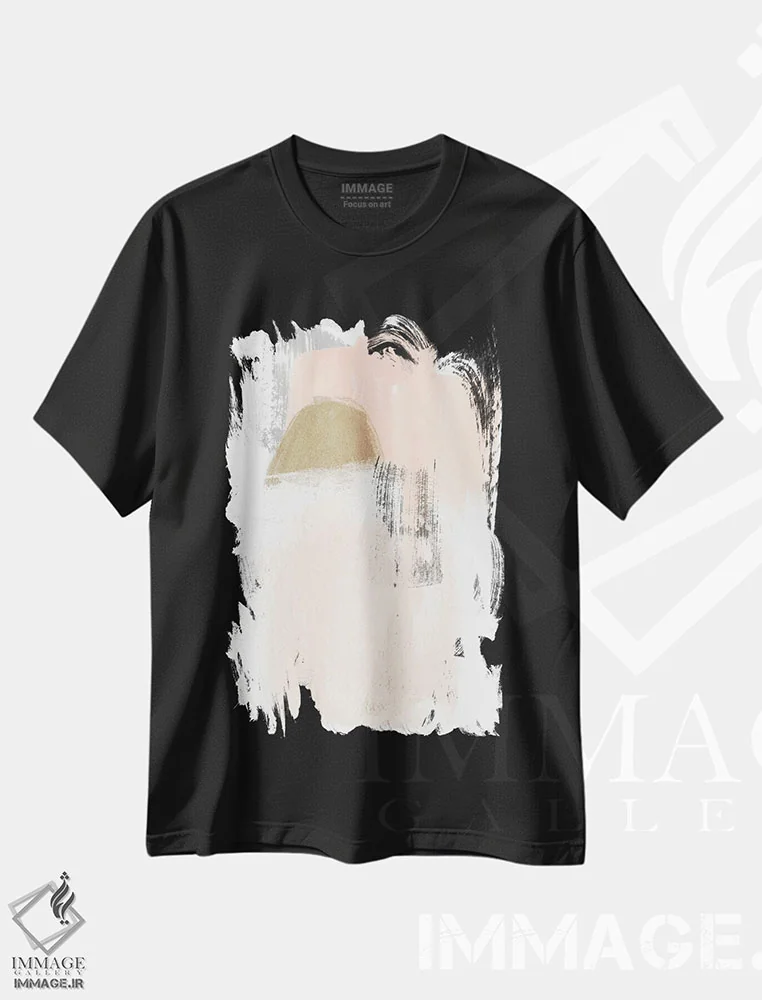 تیشرت مشکی طرح دار آبستره صورتی ملایم ۵ اثر جون اریکا وس | فروشگاه ایماژ