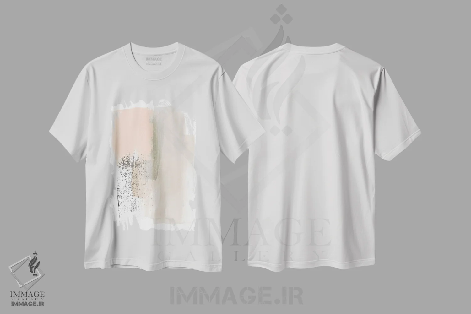 تیشرت سفید طرح دار آبستره صورتی ملایم ۱ اثر جون اریکا وس | فروشگاه ایماژ