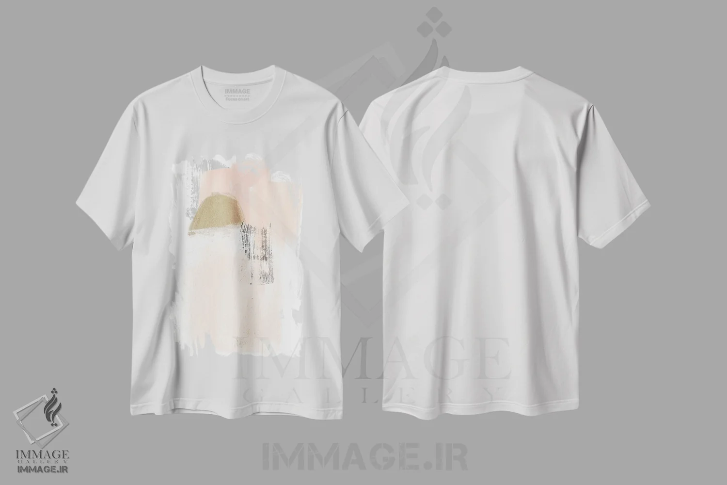 تیشرت سفید طرح دار آبستره صورتی ملایم ۵ اثر جون اریکا وس | immage.ir