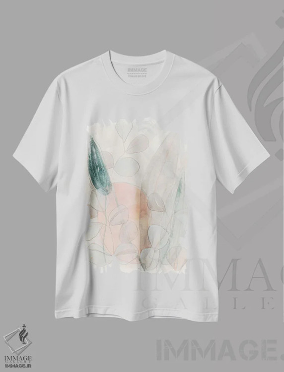 تیشرت سفید طرح دار پراکندگی برگ دو، آبستره اثر جون اریکا وس | immage.ir