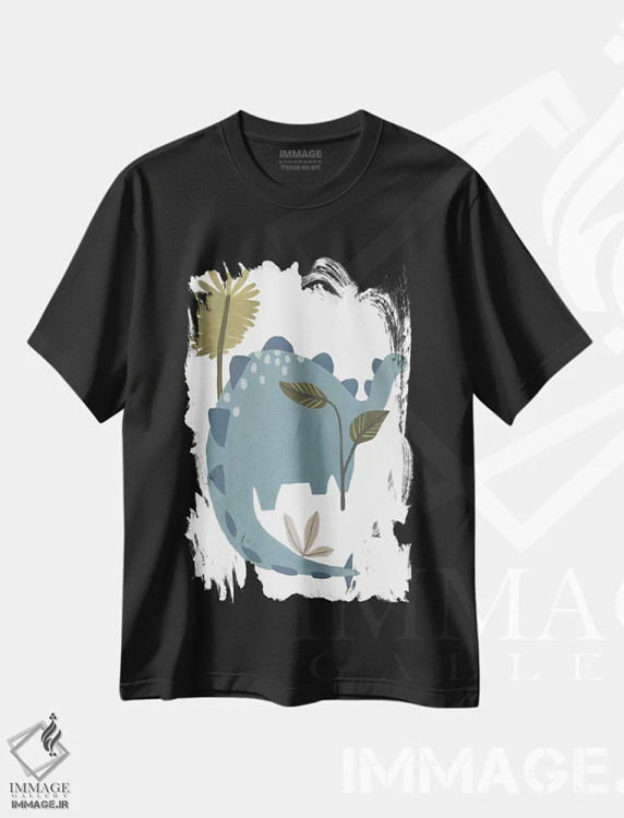 تیشرت مشکی طرح دار دایناسور قدرتمند یک، تزئینی اثر جون اریکا وس | فروشگاه ایماژ