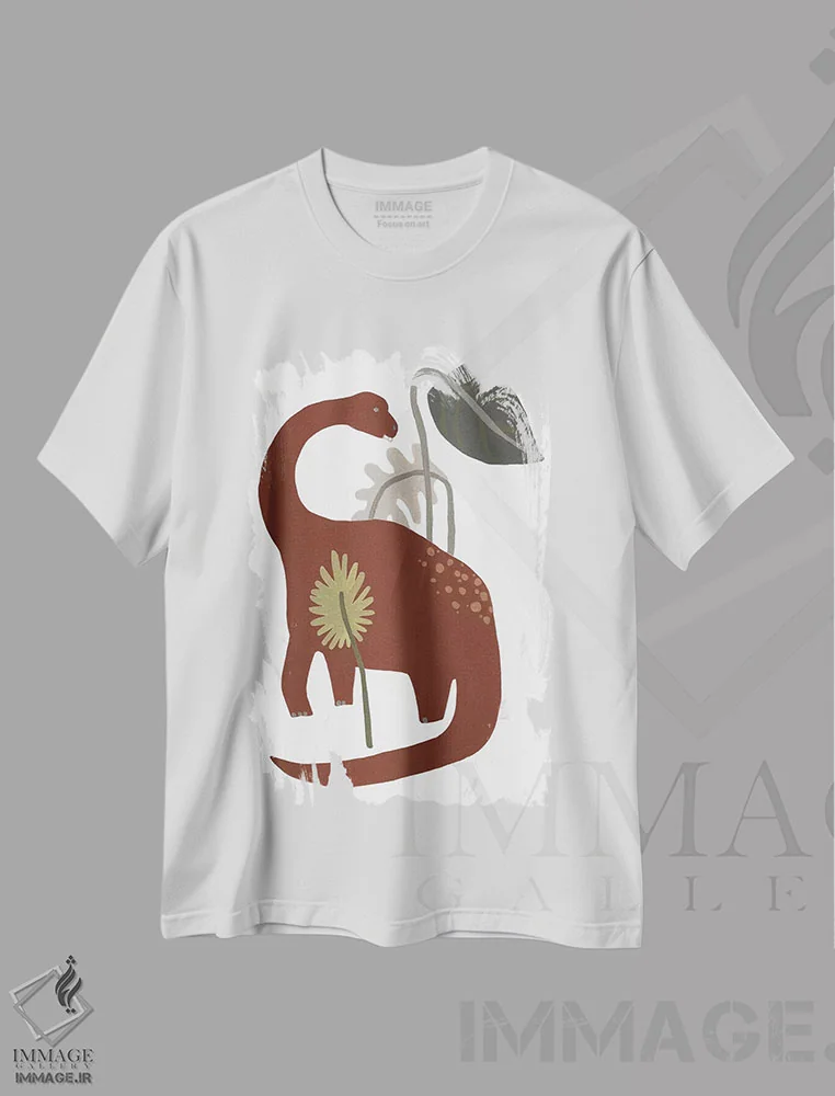 تیشرت سفید طرح دار دایناسور قدرتمند چهار، تزئینی اثر جون اریکا وس | فروشگاه ایماژ