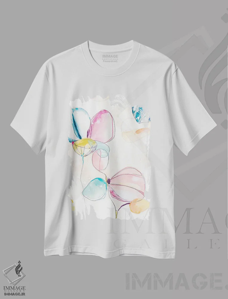 تیشرت سفید طرح دار پاشش باغ دو، آبستره اثر جون اریکا وس | فروشگاه ایماژ