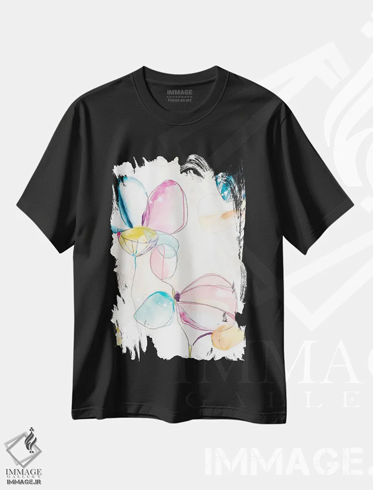 تیشرت مشکی طرح دار پاشش باغ دو، آبستره اثر جون اریکا وس | immage.ir