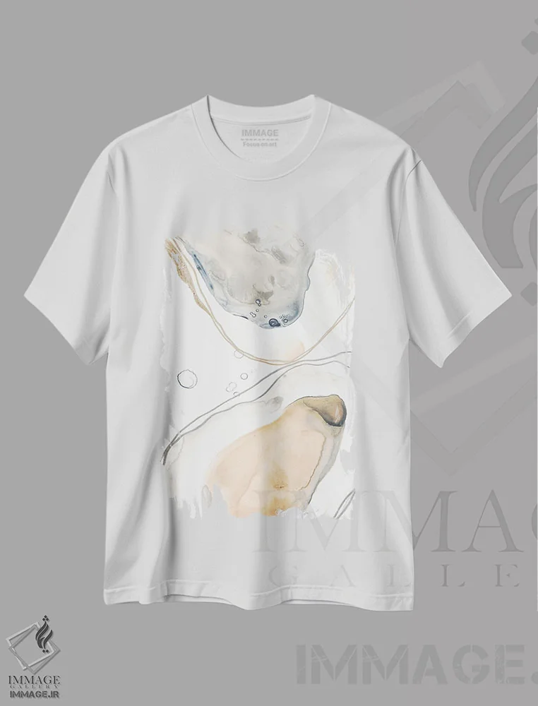 تیشرت سفید طرح دار صدف های اقیانوسی چهار، آبستره اثر جون اریکا وس | فروشگاه ایماژ