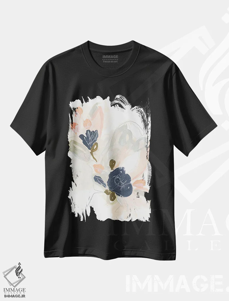 تیشرت مشکی طرح دار تصویر دسته گل یک، دکور معاصر اثر جون اریکا وس | فروشگاه ایماژ