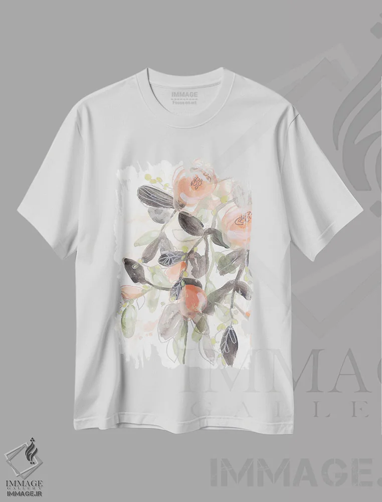 تیشرت سفید طرح دار شکوفه های شفاف یک، دکور معاصر اثر جون اریکا وس | فروشگاه ایماژ