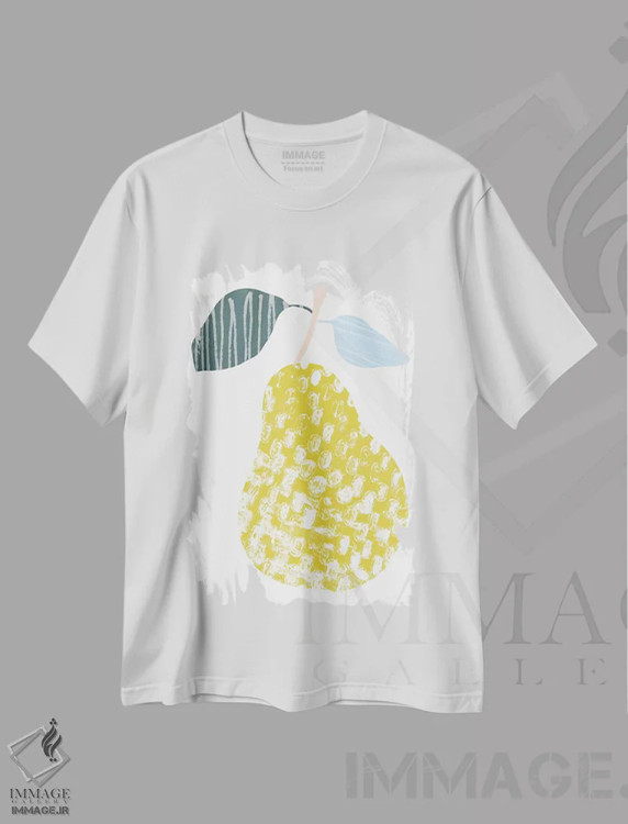 تیشرت سفید طرح دار میوهٔ بریده از کاغذ یک، تزئینی اثر جون اریکا وس | immage.ir