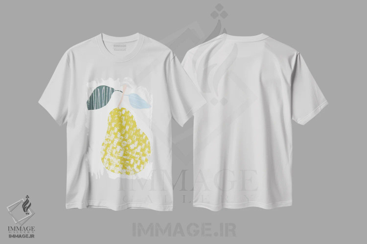 تیشرت سفید طرح دار میوهٔ بریده از کاغذ یک، تزئینی اثر جون اریکا وس | immage.ir