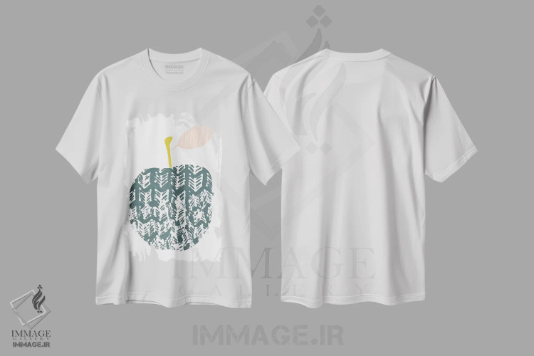 تیشرت سفید طرح دار میوهٔ بریده از کاغذ دو، تزئینی اثر جون اریکا وس | فروشگاه ایماژ