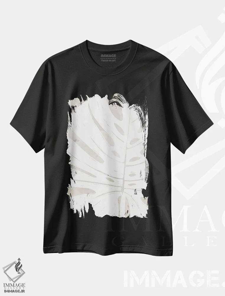 تیشرت مشکی طرح دار سایه نما روی پارچه کتان استوایی یک، دکور ساحلی اثر جون اریکا وس | فروشگاه ایماژ