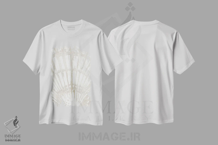 تیشرت سفید طرح دار سایه نما روی پارچه کتان استوایی دو، دکور ساحلی اثر جون اریکا وس | فروشگاه ایماژ