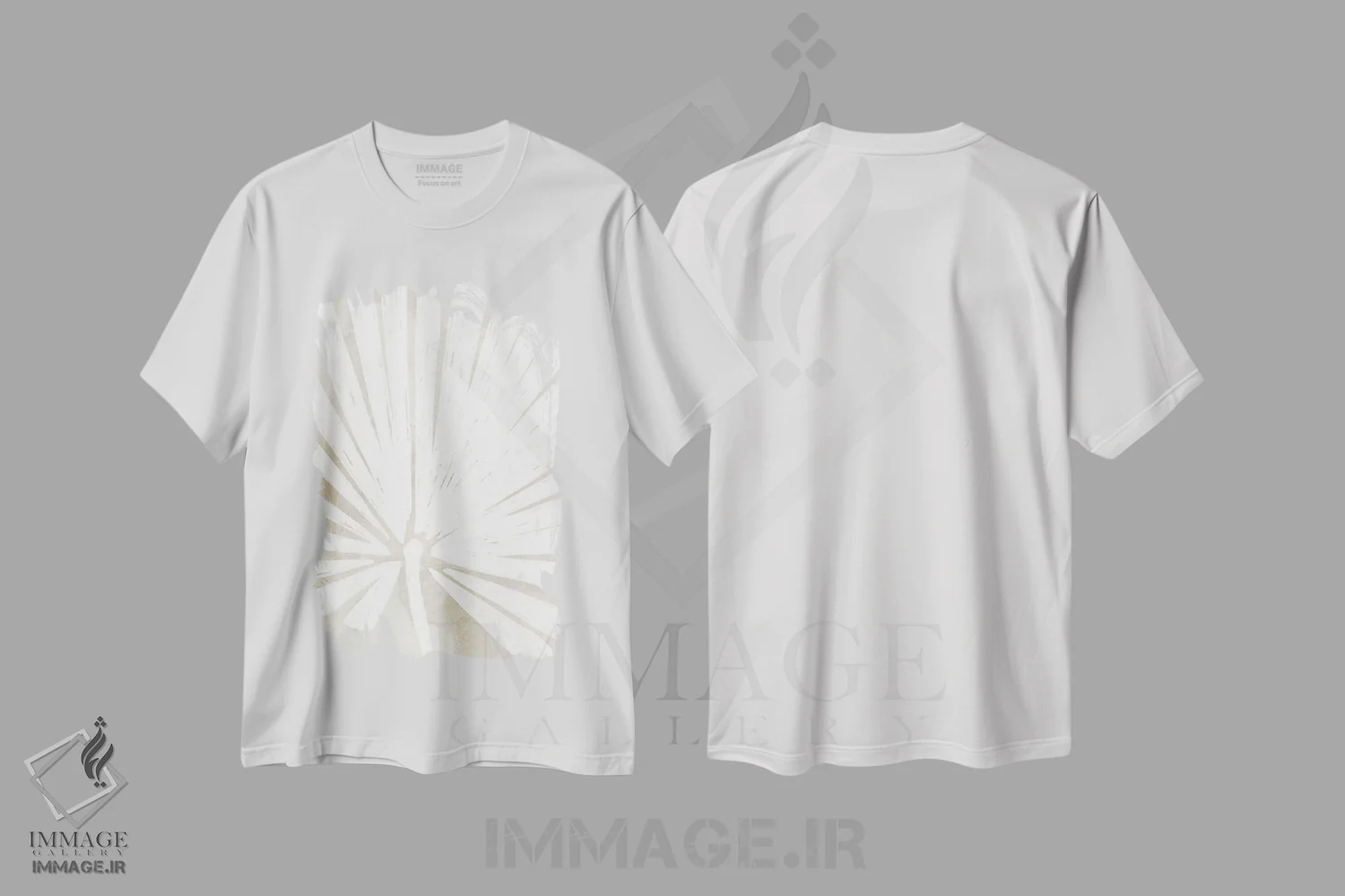 تیشرت سفید طرح دار سایه نما روی پارچه کتان استوایی چهار، دکور ساحلی اثر جون اریکا وس | فروشگاه ایماژ