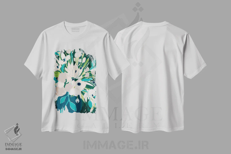 تیشرت سفید طرح دار طرح شکوفه آبی یک اثر جون اریکا وس | فروشگاه ایماژ
