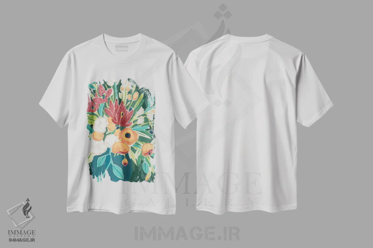تیشرت سفید طرح دار دسته گل سرخوش یک اثر جون اریکا وس | immage.ir