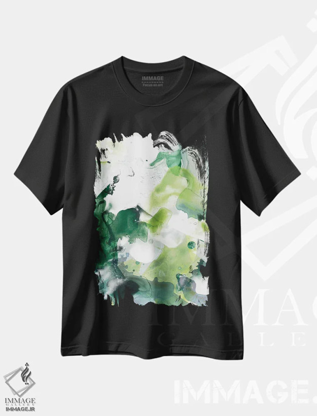تیشرت مشکی طرح دار سنگ مرمر جنگلی دو اثر جون اریکا وس | فروشگاه ایماژ