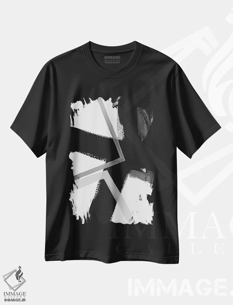 تیشرت مشکی طرح دار تپش زاویه دار دو اثر جون اریکا وس | فروشگاه ایماژ