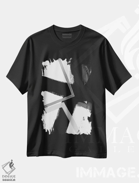 تیشرت مشکی طرح دار تپش زاویه دار دو اثر جون اریکا وس | فروشگاه ایماژ