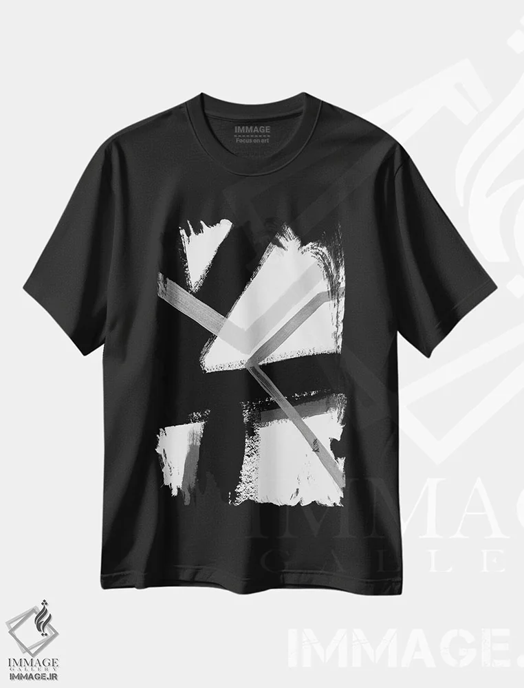 تیشرت مشکی طرح دار تپش زاویه دار سه اثر جون اریکا وس | immage.ir