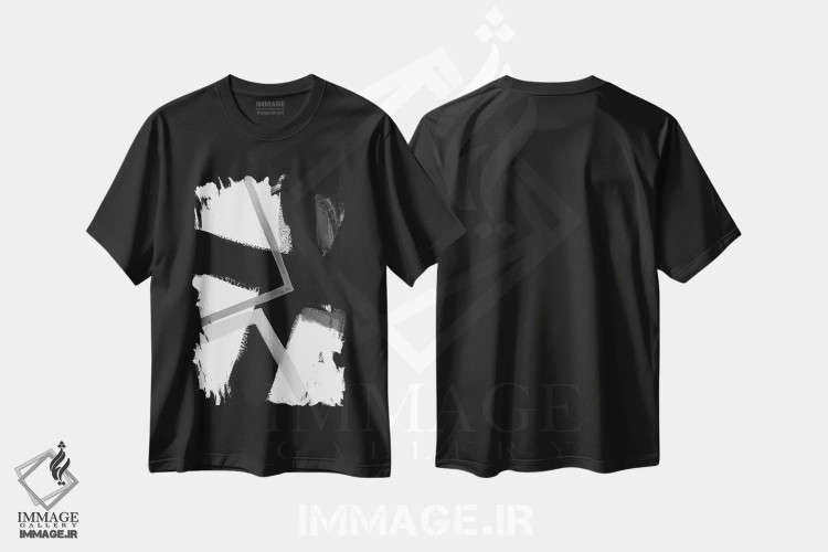 تیشرت مشکی طرح دار تپش زاویه دار دو اثر جون اریکا وس | فروشگاه ایماژ