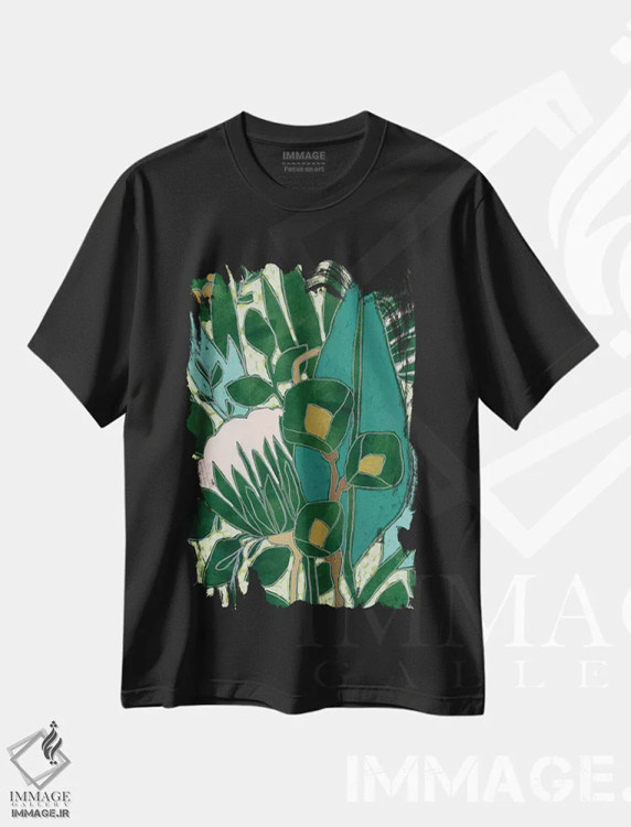 تیشرت مشکی طرح دار باغ شیشه ای بطری یک، دکور معاصر اثر جون اریکا وس | فروشگاه ایماژ