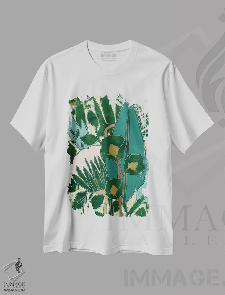تیشرت سفید طرح دار باغ شیشه ای بطری یک، دکور معاصر اثر جون اریکا وس | immage.ir