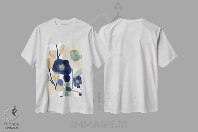 تیشرت سفید طرح دار آبشار شقایق آبی یک، دکور معاصر اثر جون اریکا وس | immage.ir