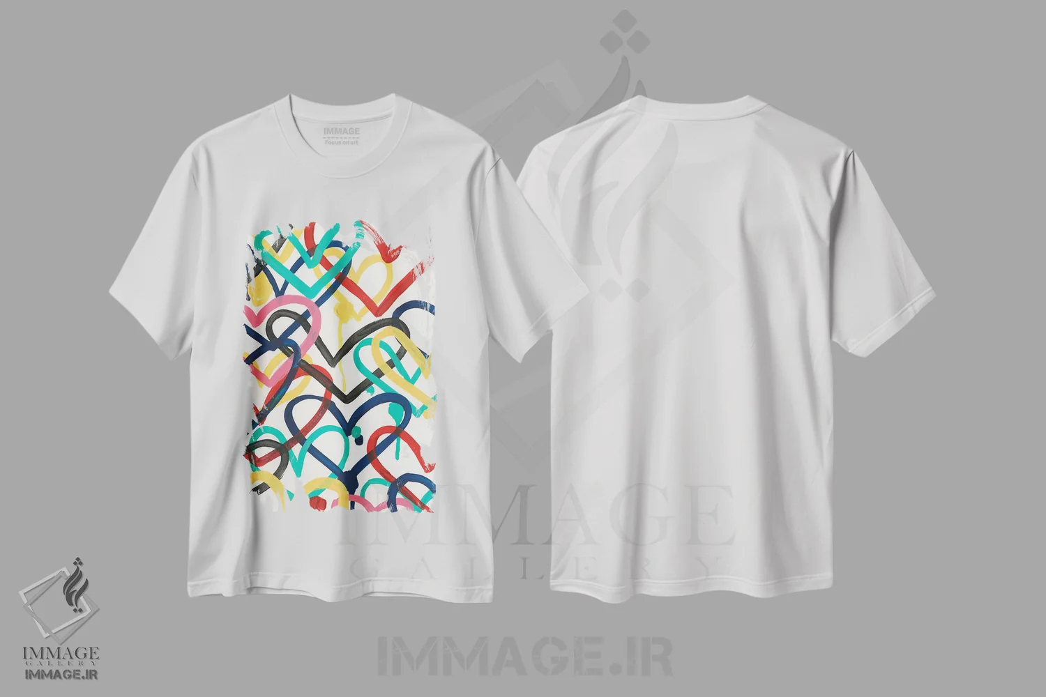 تیشرت سفید طرح دار دسته خط های قلبی دو، تزئینی اثر جون اریکا وس | فروشگاه ایماژ
