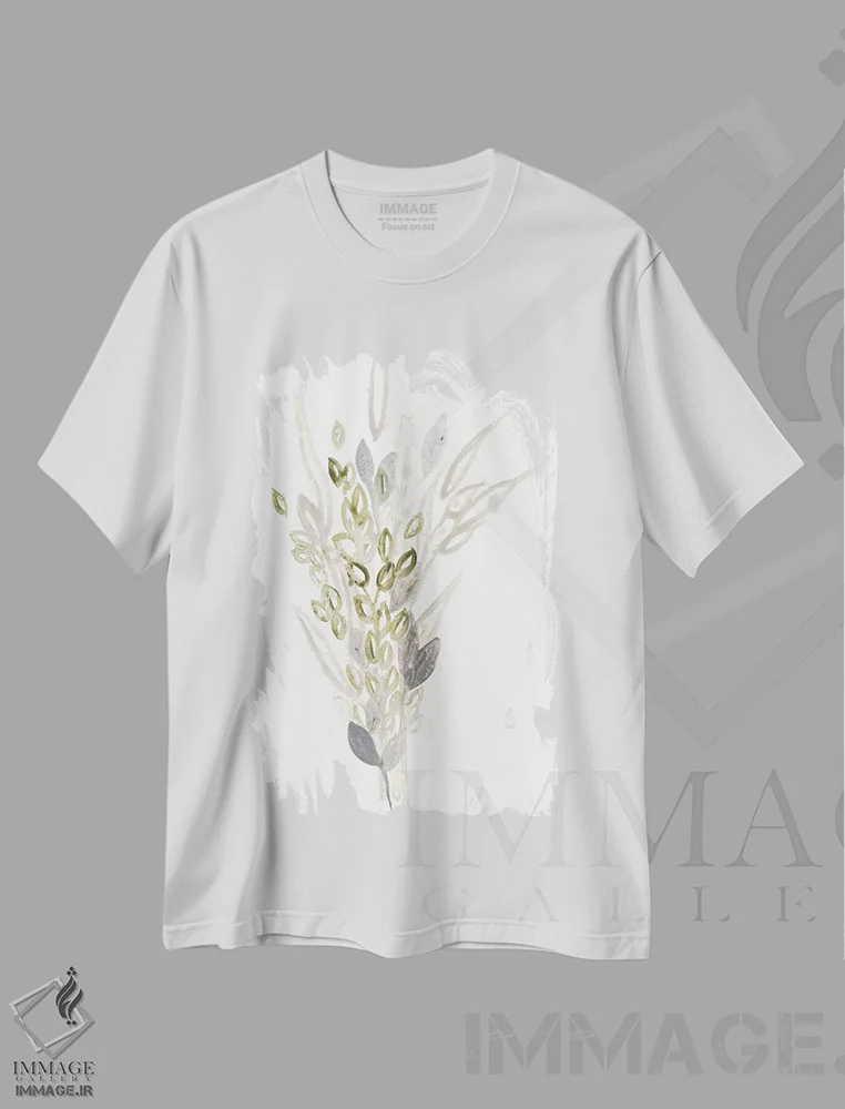 تیشرت سفید طرح دار گیاهان خیالی ۱، آبستره اثر جون اریکا وس | فروشگاه ایماژ