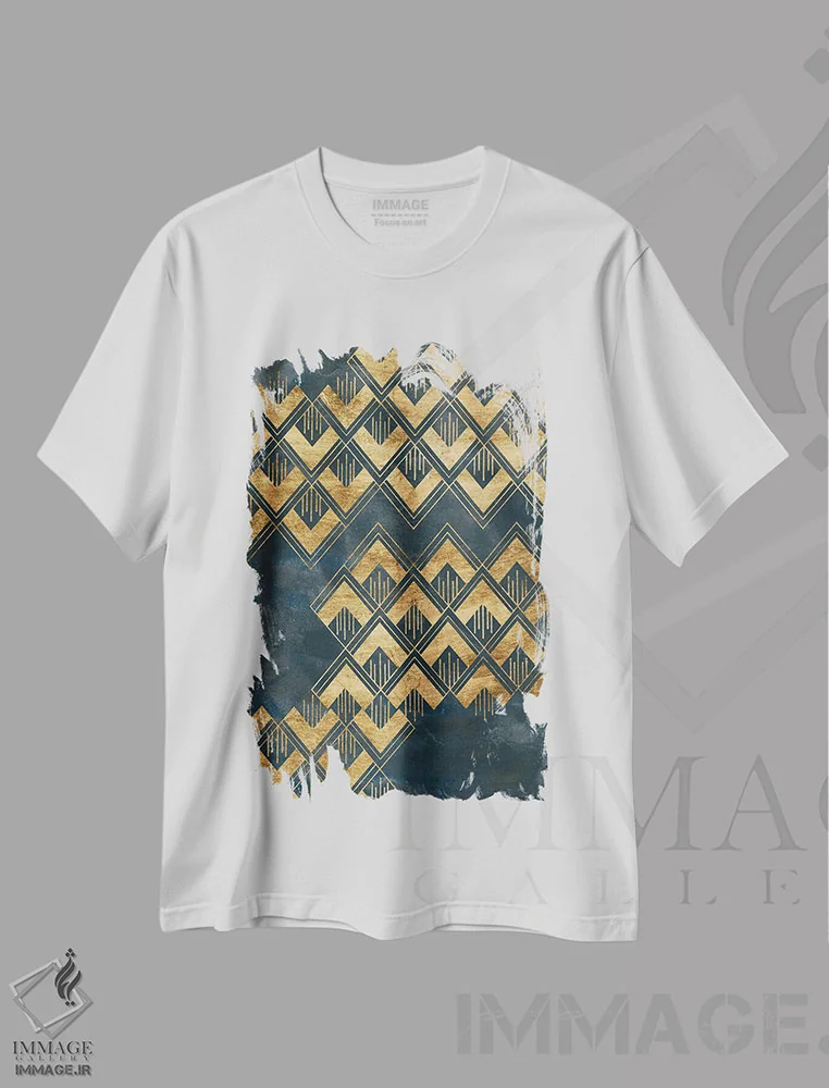 تیشرت سفید طرح دار الگوی دکو آبی ۲، آبستره اثر جون اریکا وس | immage.ir