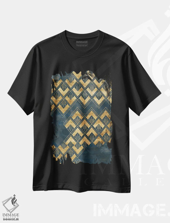 تیشرت مشکی طرح دار الگوی دکو آبی ۲، آبستره اثر جون اریکا وس | فروشگاه ایماژ