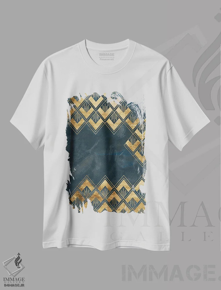 تیشرت سفید طرح دار الگوی دکو آبی ۳، آبستره اثر جون اریکا وس | فروشگاه ایماژ