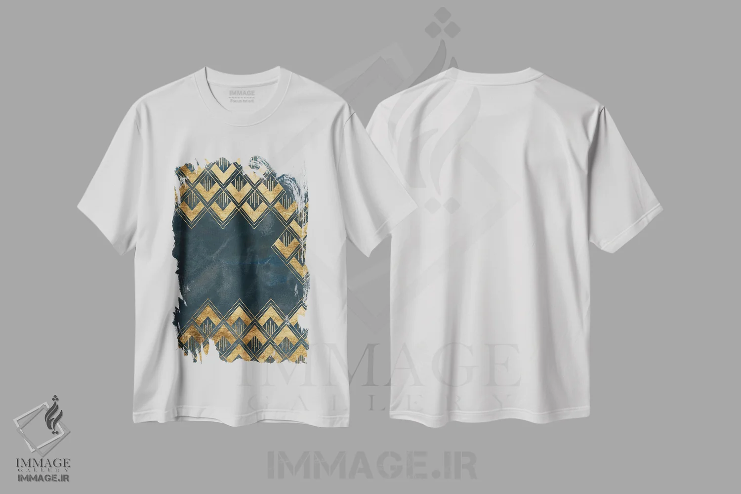 تیشرت سفید طرح دار الگوی دکو آبی ۳، آبستره اثر جون اریکا وس | فروشگاه ایماژ