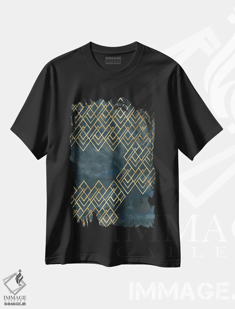تیشرت مشکی طرح دار الگوی دکو آبی ۴، آبستره اثر جون اریکا وس | فروشگاه ایماژ