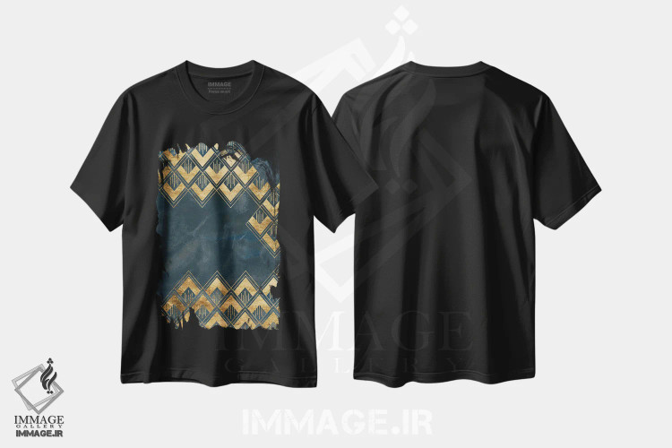 تیشرت مشکی طرح دار الگوی دکو آبی ۳، آبستره اثر جون اریکا وس | immage.ir