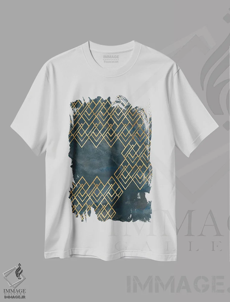تیشرت سفید طرح دار الگوی دکو آبی ۴، آبستره اثر جون اریکا وس | immage.ir