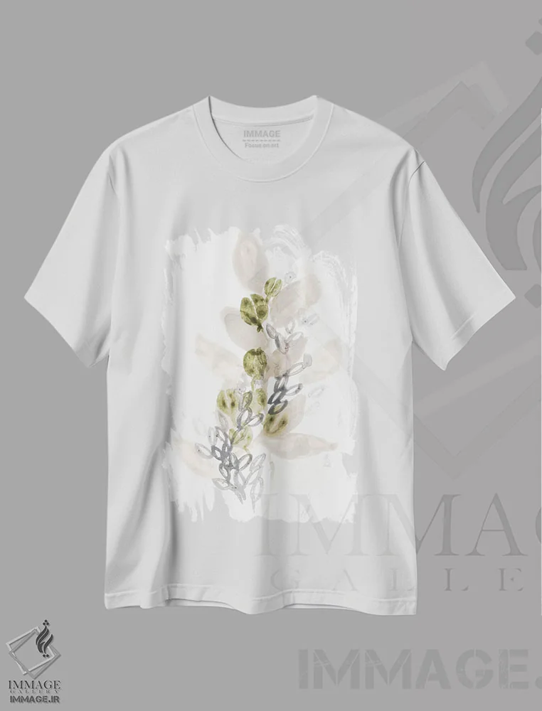 تیشرت سفید طرح دار گیاهان خیالی ۳، آبستره اثر جون اریکا وس | فروشگاه ایماژ