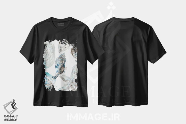 تیشرت مشکی طرح دار صدف های آبی آسمانی ۳، تزئینی اثر جون اریکا وس | immage.ir
