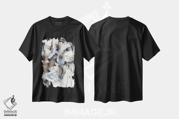 تیشرت مشکی طرح دار طوفان الکترونی ۲ اثر جون اریکا وس | فروشگاه ایماژ