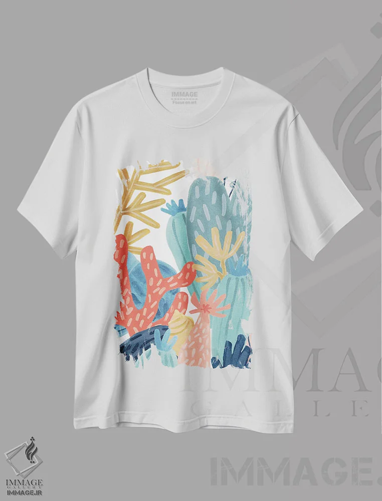 تیشرت سفید طرح دار تپه مرجانی کاغذی ۲، دکور ساحلی اثر جون اریکا وس | immage.ir