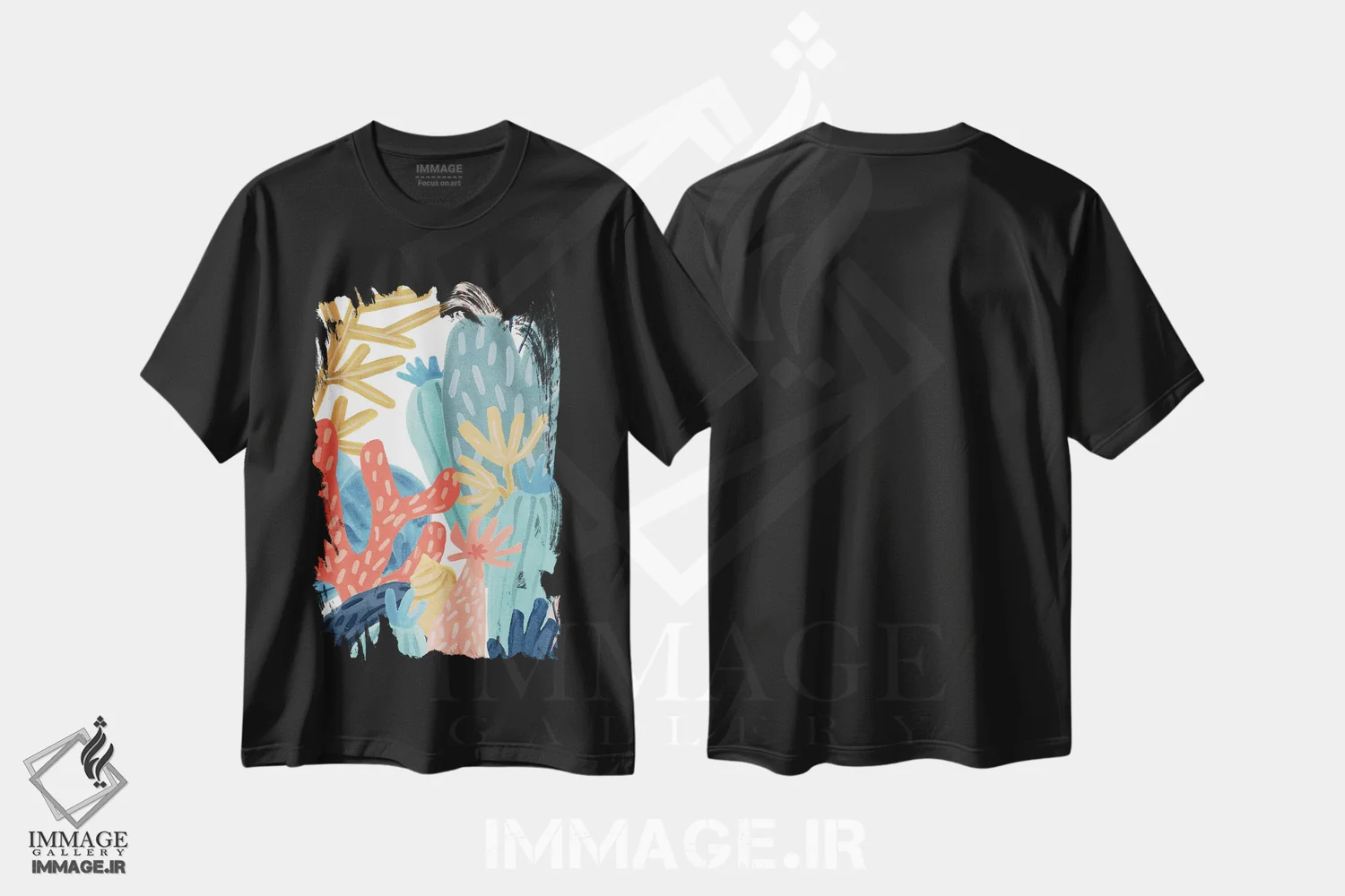 تیشرت مشکی طرح دار تپه مرجانی کاغذی ۲، دکور ساحلی اثر جون اریکا وس | فروشگاه ایماژ