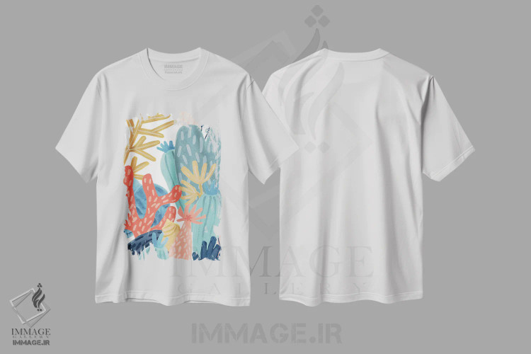 تیشرت سفید طرح دار تپه مرجانی کاغذی ۲، دکور ساحلی اثر جون اریکا وس | immage.ir