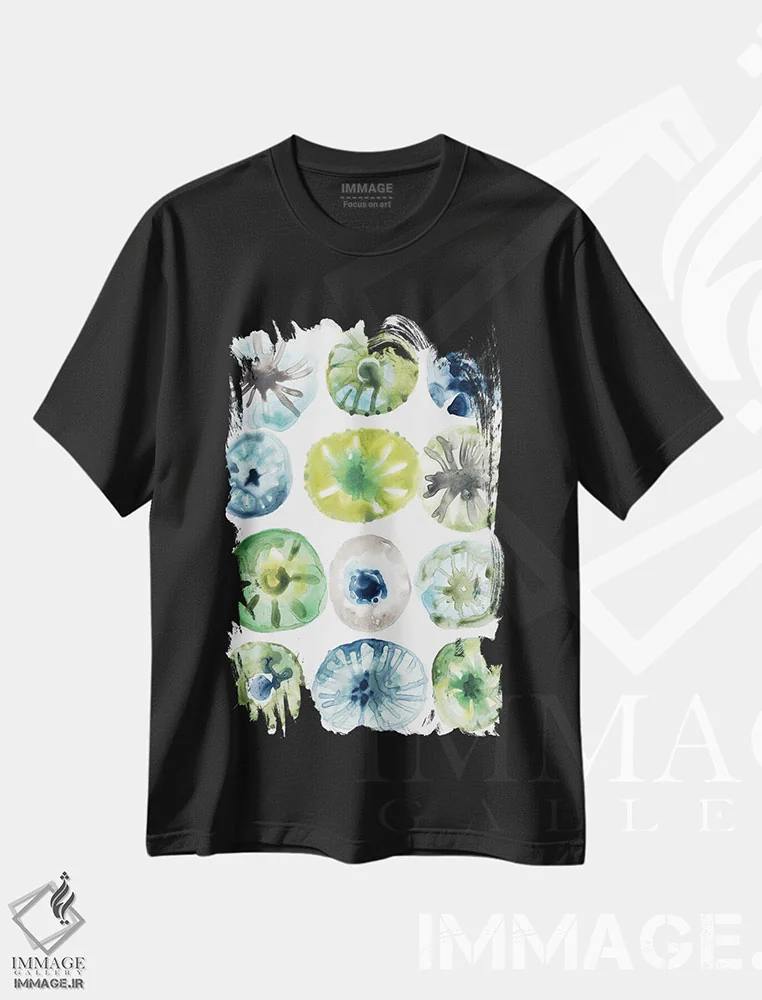 تیشرت مشکی طرح دار مجموعه خارپشت دریایی ۱، دکور ساحلی اثر جون اریکا وس | immage.ir