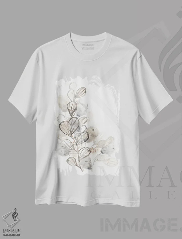 تیشرت سفید طرح دار گیاه شناسی خنثی ۲، آبستره اثر جون اریکا وس | فروشگاه ایماژ