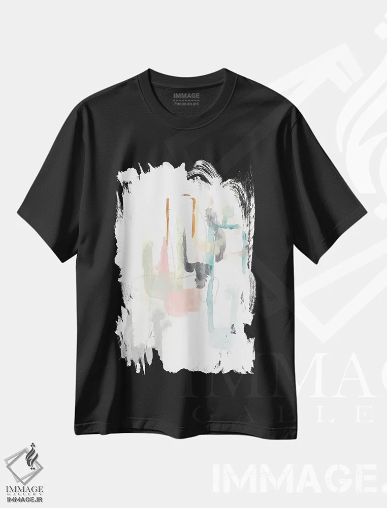تیشرت مشکی طرح دار پنجره های پاستلی ۲، آبستره اثر جون اریکا وس | فروشگاه ایماژ
