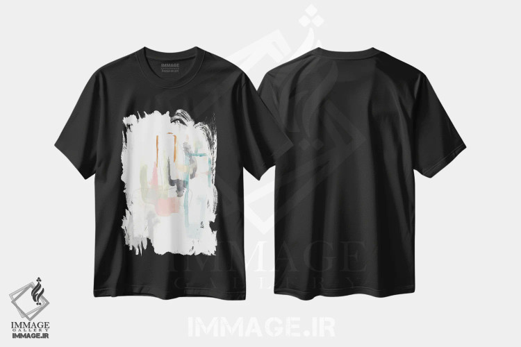 تیشرت مشکی طرح دار پنجره های پاستلی ۲، آبستره اثر جون اریکا وس | فروشگاه ایماژ