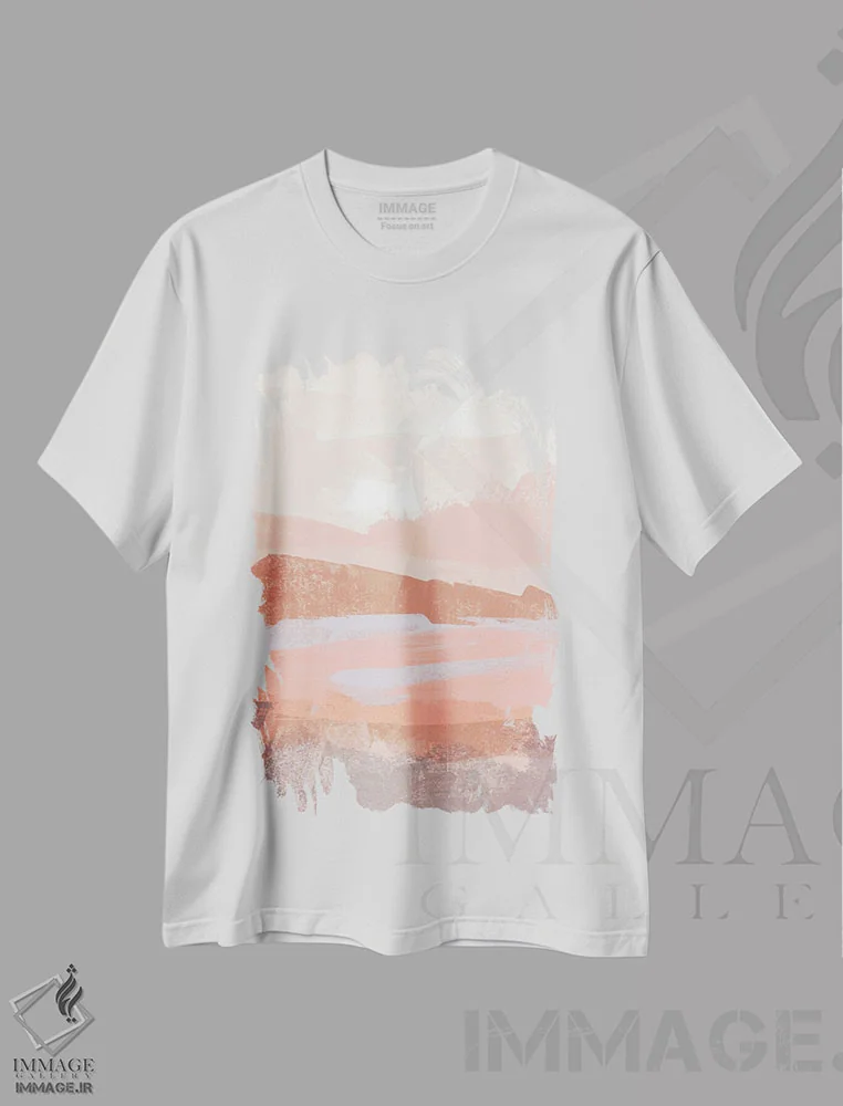 تیشرت سفید طرح دار بیابان غبارآلود ۲، آبستره اثر جون اریکا وس | فروشگاه ایماژ
