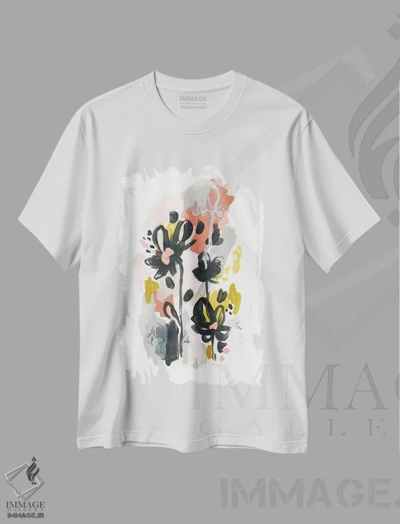 تیشرت سفید طرح دار گردآوری باغ ۱، آبستره اثر جون اریکا وس | فروشگاه ایماژ